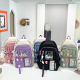 Women Large Capacity Clear Pockets Backpack Kawaii Female Waterproof School Bags for Girls Teddy Bear Travel Laptop Backpacks