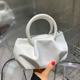 Solid color Pleated Small Totes With Woven Handle 2021 Summer PU Leather Women's Designer Handbag Chain Shoulder Messenger Bag