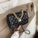 Pop sequins Lattice Square Crossbody bag 2021 Fashion New High quality PU Leather Women's Designer Handbag Chain Shoulder Bag