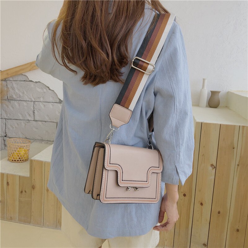 Fashion Women messenger Bags 2021 new Wide straps Lady Shoulder Crossbody bags Handbags Contrast color Female small flap bags