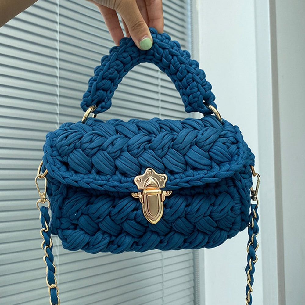 Christmas Gift Fashion Rope Knitting Women Handbag Designer Chains Woven Shoulder Crossbody Bags for Women 2021 Small Square Flap Lady Purses
