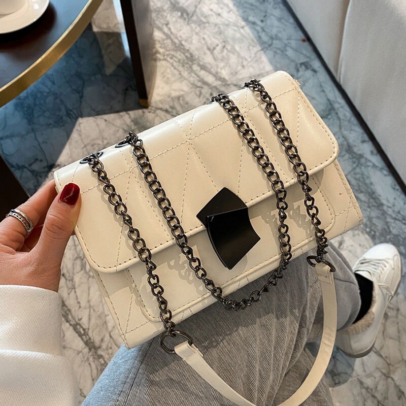 New Fashion Handbag for Women High Quality Pu Leather Shoulder Bag Chain Strap Female Crossbody Bag Line Grid Square Bags