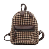 Korea Fashion Women's Backpack Houndstooth Pattern Zipper Backpacks for Female Women PU Patchwork Backpack with Outer Pocket