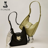 FOXER Original Design Lady Hobos Bag Fall And Winter Simple Shoulder Armpit Bag Split Leather Morandi Color Crossbody Woman Bag