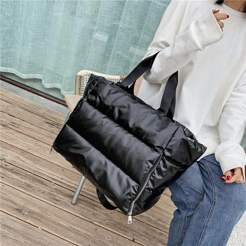 Christmas Gift Winter Large Capacity Shoulder Bag for Women Waterproof Nylon Bags Space Padded Cotton Feather Down Big Tote Female Handbag 2021