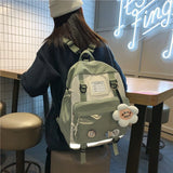 Back to College Harajuku Kawaii Backpack Nylon Women Cute Schoolbag College Girls Student Waterproof Backpack Female Pin Badge Ladies Book Bags