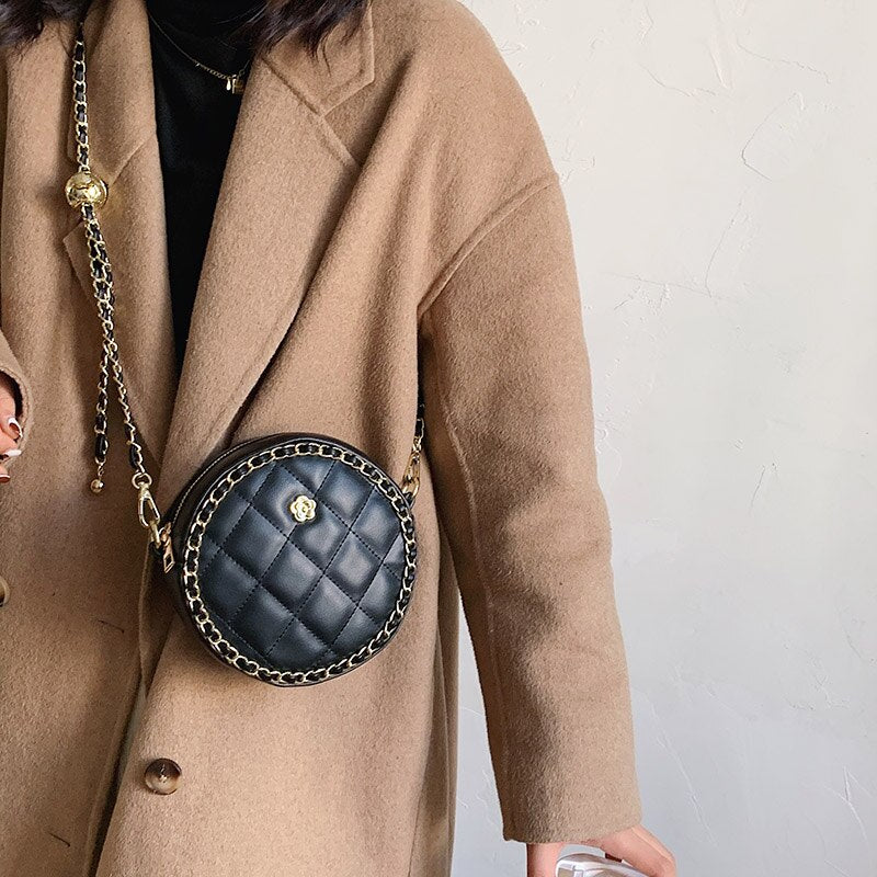 Lattice Mini Round Crossbody bag 2021 Fashion New High-quality PU Leather Women's Designer Handbag Chain Shoulder Messenger Bag