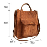 Corduroy Shoulder Bag Women Vintage Shopping Bags Zipper Girls Student Bookbag Handbags Casual Tote With Outside Pocket 927