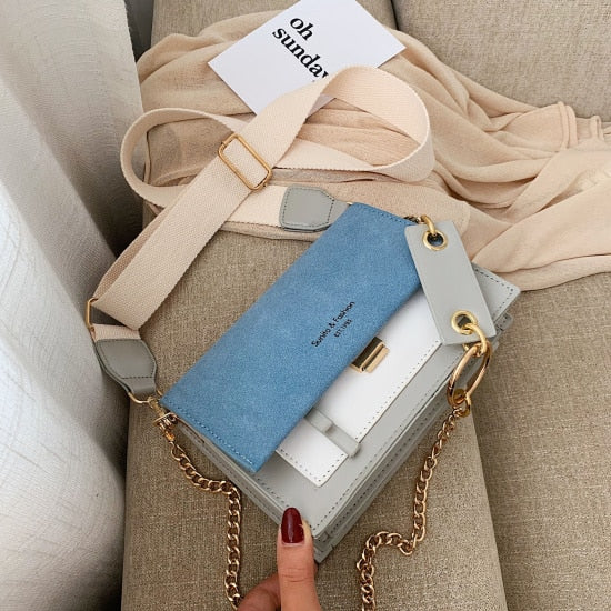 Scrub Leather Contrast Color Crossbody Bags For Women 2021 Chain Simple Shoulder Bag Ladies Purses And Handbags Cross Body