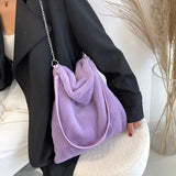 Back to College Fashion Women Solid Color Shoulder Bag 2021 Winter Soft Plush Bucket Bag Faux Fur Shopping Bag Large Capacity Fluffy Chain Bags
