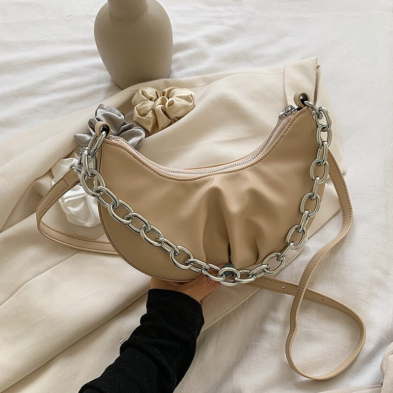 Luxury Brand Pleated Armpit bag 2021 New Quality Soft PU Leather Women's Designer Handbag Solid color Shoulder Messenger Bag