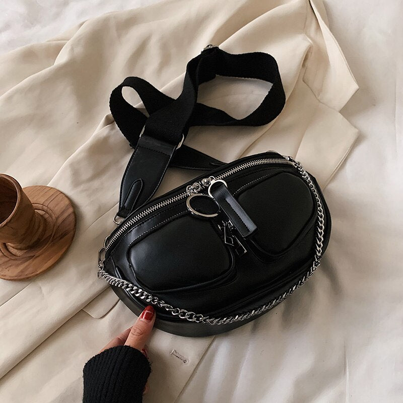 Wide Shoulder Belt Crossbody Bags For Women 2021 Chain Designer Shoulder Messenger Handbags Solid Color Design Hand Bag