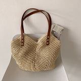 Christmas Gift Hand-woven Women's Shoulder Handbag Bohemian 2021 Summer Straw Beach Tote  Bag Travel Shopper Weaving Shopping Bags