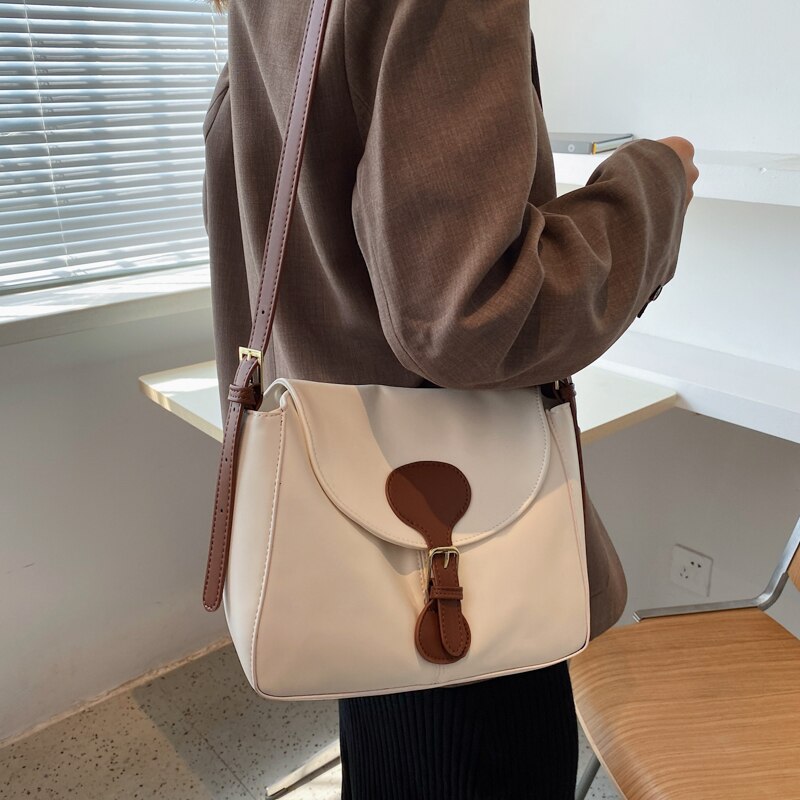 Soft Small PU Leather Flap Crossbody Bags For Women 2021 Winter Color Contrast Branded Trending Shoulder Handbags And Purses