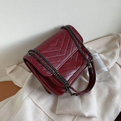 Christmas Gift Solid Color Vintage Leather Crossbody Bags For Women 2021 Winter Shoulder Simple Female Travel Chain Handbags Lady