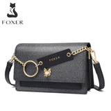 FOXER Women Summer Chic Flap Fashion Shoulder Bag Fox LOGO Girl's Mini Purse Shining Cross-body Bag Ladies Luxury Messenger Bag