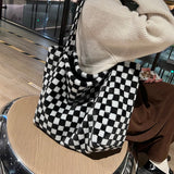 Christmas Gift Autumn/winter Plush Large-capacity Bag 2021 New Female Bag Fashion Checkerboard Shoulder Bag Underarm Bag Tote Bag