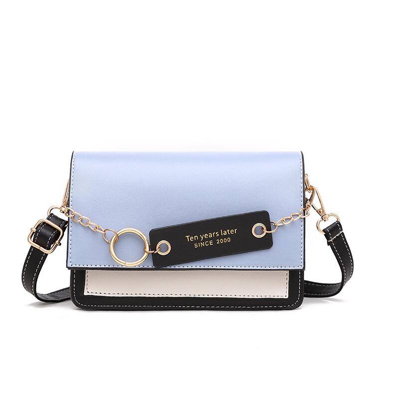 PU Leather Women's Bag Panelled Flap Handbag Fashion Ring Chain Contrast Color Female Purse For 2021 Crossbody Shoulder Bags