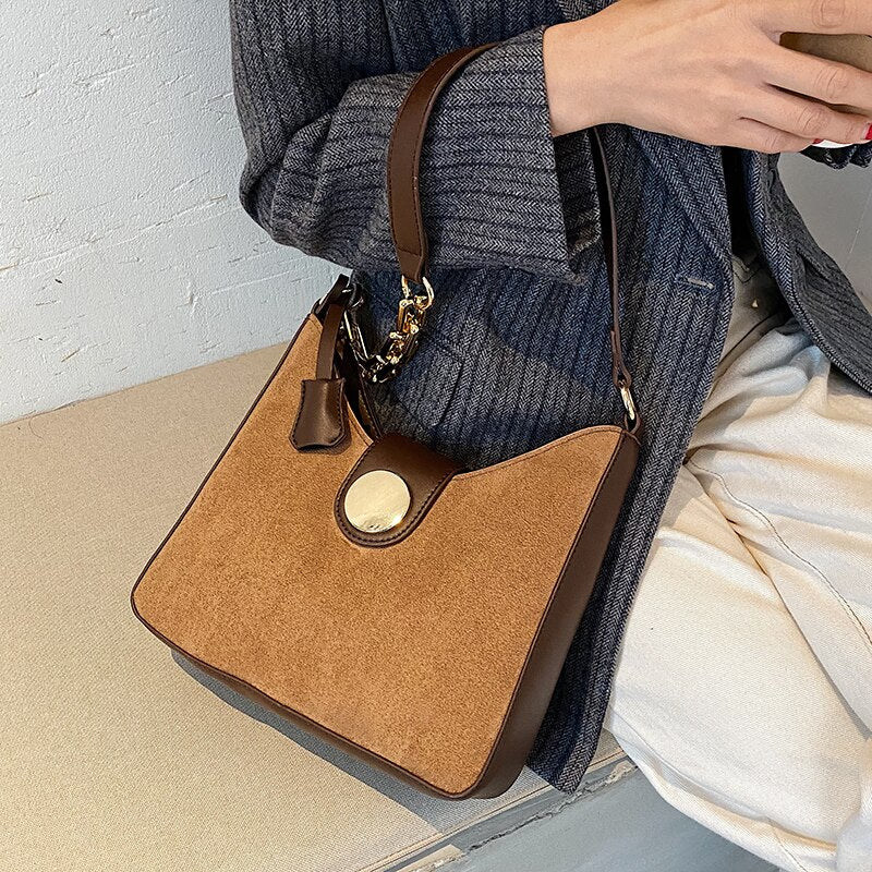 Simple Scrub Leather Shoulder Bags for Women 2021 Winter Branded Handbags Lux Trend Designer  Women's Luxury Chain Hand Bag