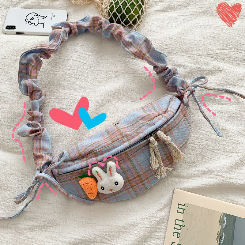 Fashion casual Women's waist bag canvas lattice women bag Wild Simple Fresh and lovely female fanny pack yellow