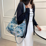 Fashion Flower women shoulder bags large capacity Brand design big lady handbag National Style Female Crossbody Bag bolsa blue