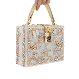 Vvsha Acrylic Box Evening Bags Women Luxury Flowers Lock Diamonds Stone Pattern Small Square Clutch Shoulder Bag Female Dinner Handbag