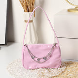 Vintage Women Butterfly Chain Patent PU Leather Shoulder Underarm Bag Ladies Casual Solid Color Small Purse Handbags