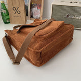 Corduroy Shoulder Bag Women Vintage Shopping Bags Zipper Girls Student Bookbag Handbags Casual Tote With Outside Pocket 927