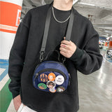 Back to College Solid Fabric Men's Single Shoulder Bag Teenage Boys Unisex DIY Badges Crossbody Messenger Bag Street Leisure Small Square Bag
