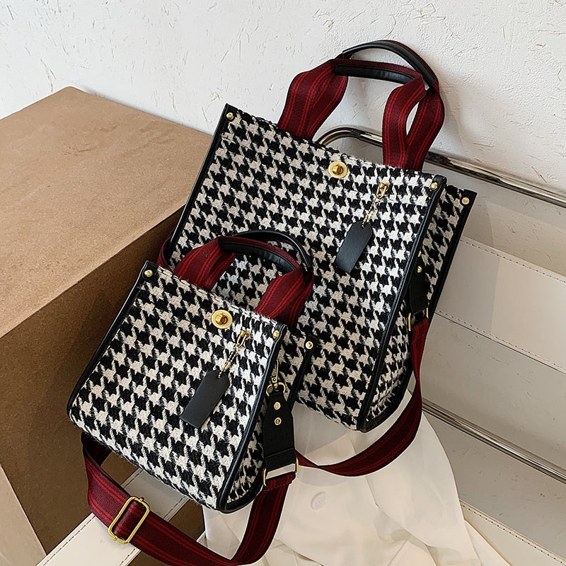 с доставкой Designer PU Leather Shoulder Bags 2020 Simple Open Handbags Winter Branded Women's Trending Houndstooth Hand Bag
