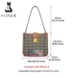 FOXER Lady New Houndstooth Commuter Shoulder Bag Autumn And Winter Large-Capacity Retro Portable Bucket Bag Underarm Female Bag