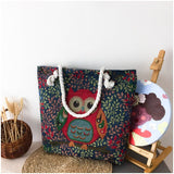 Women Canvas Casual Shoulder Bags Female Embroider Cartoon Owl Handbag High Quality Ladies Large Capacity Shopping Bag Shoulder