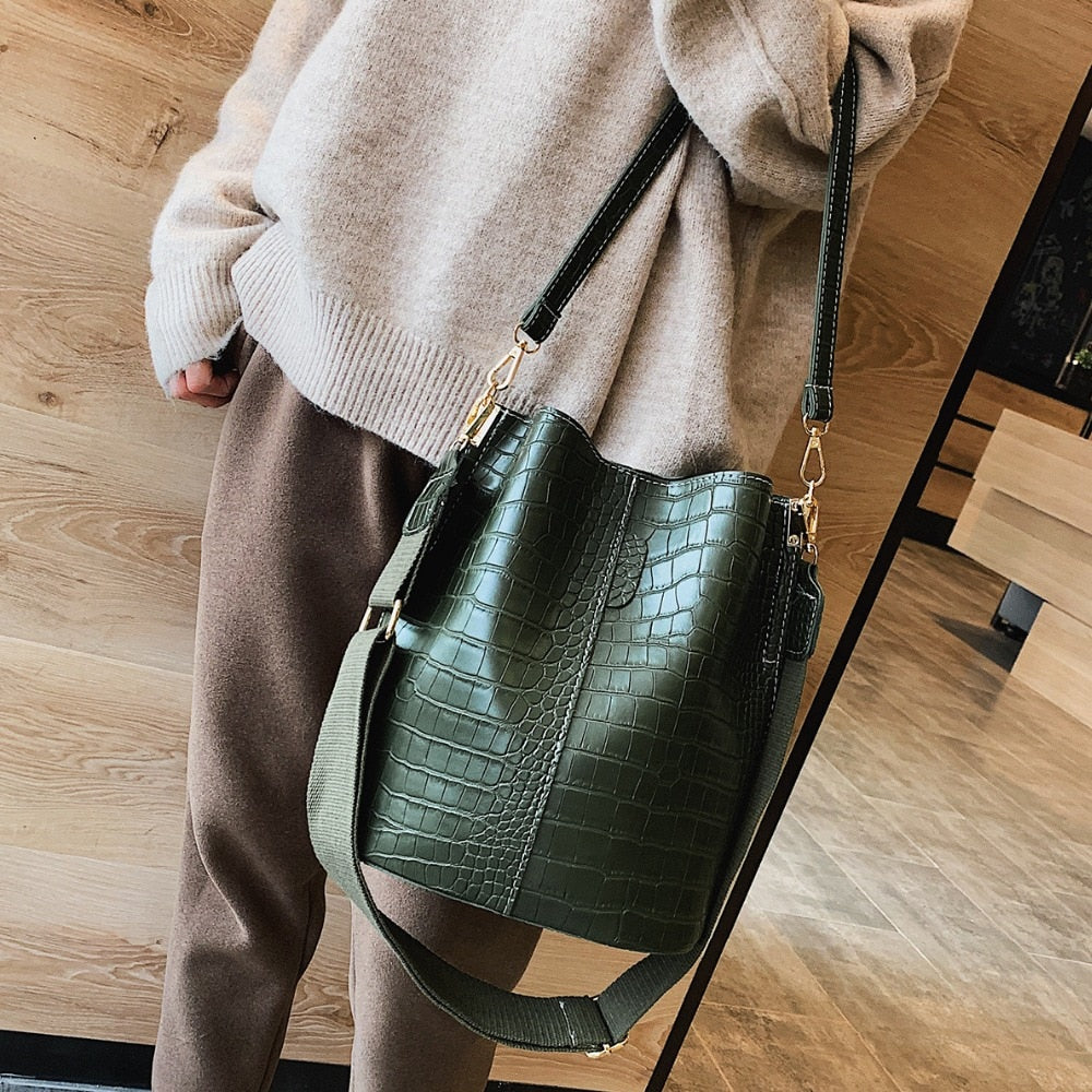 Christmas Gift Vintage Leather Stone Pattern Crossbody Bags For Women 2021 New Shoulder Bag Fashion Handbags And Purses Bucket Bags