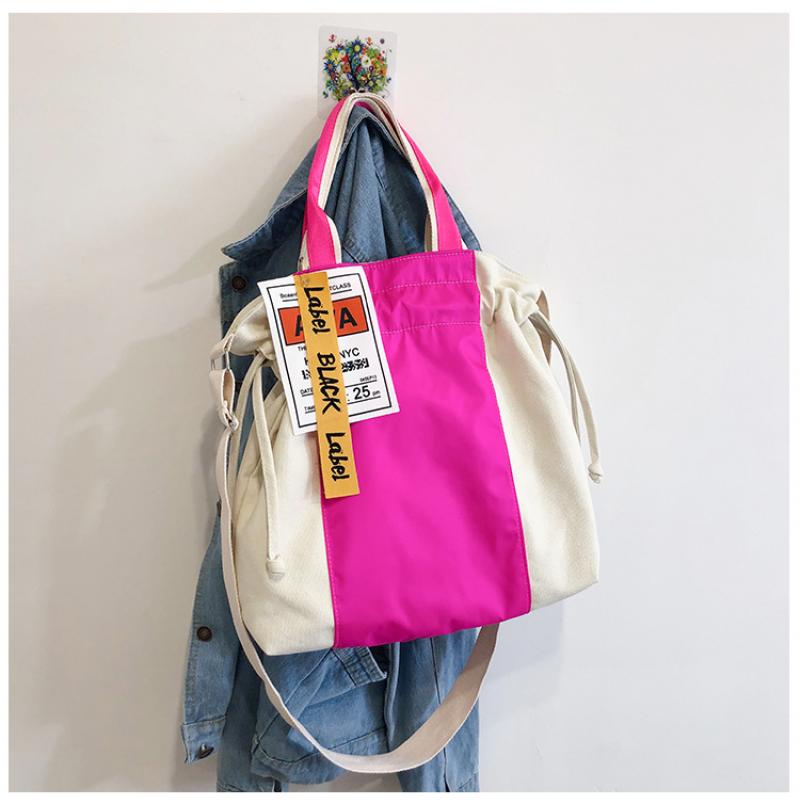 Christmas Gift Fluorescent Color Stiching Canvas Tote Bags For Women Big Capacity Shopper Women's Bag Casual Canvas Messenger Shoulder Bag 2021