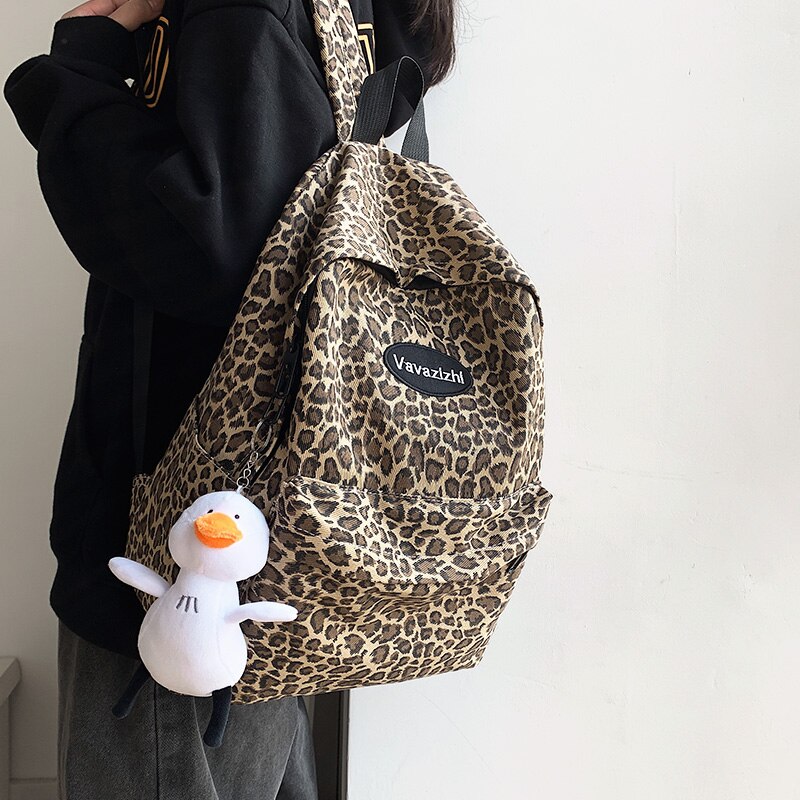 Christmas Gift Unisex Leopard Print Style Backpack, Fashion Trend Women's Nylon Travel Backpack, Casual Simple Student School Bag