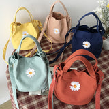 Christmas Gift Women's Little Canvas Shoulder Bag Daisy Small Cotton Handbag Totes Ladies Casual Vintage Purse Cloth Bucket Pouch For Girls