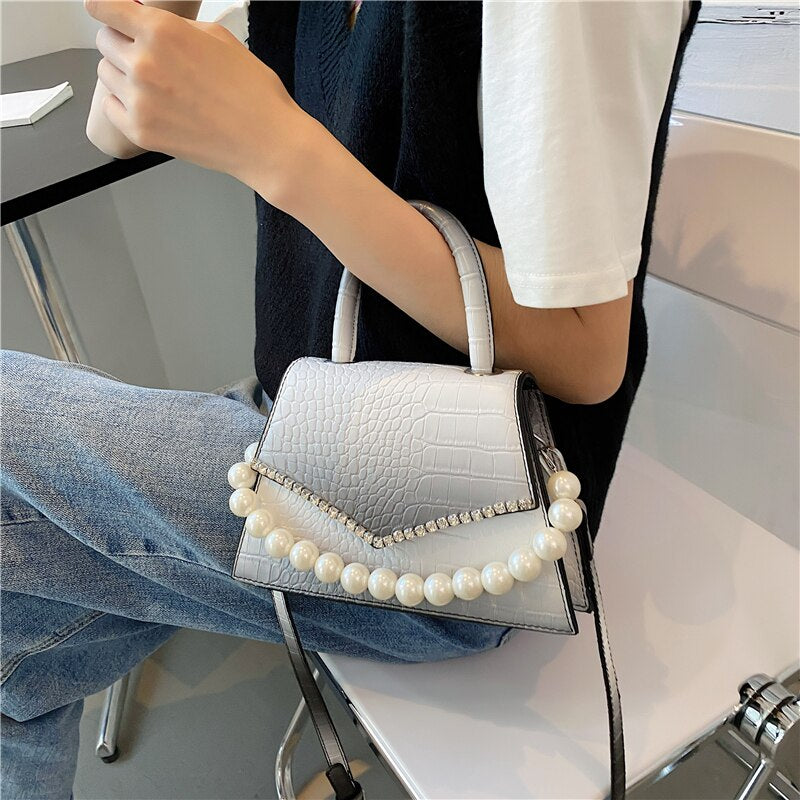 Christmas Gift FANTASY Gradient Color Messenger Shoulder Bags For Women Stone Crocodile Pattern Leather Pearl Chain Luxury Handbag 2021 Summer
