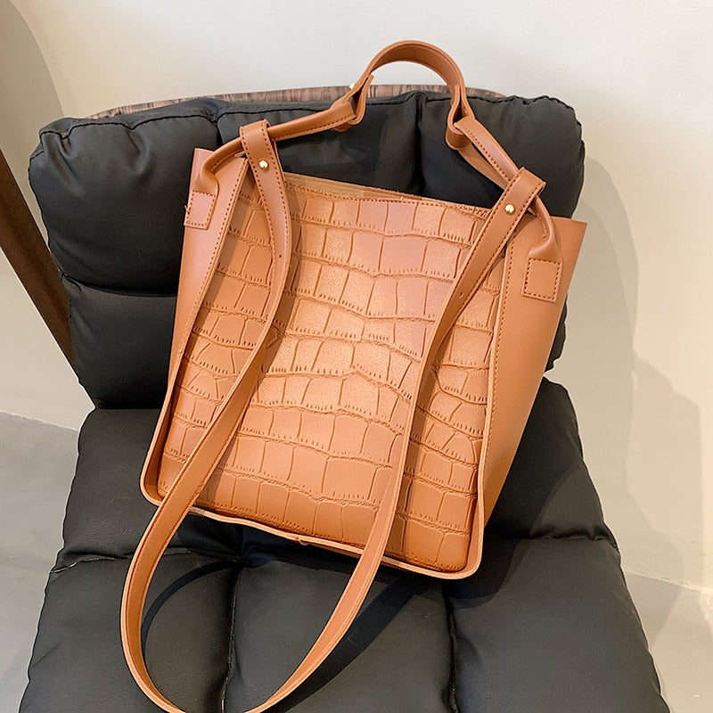 Small Stone Pattern Solid Color PU Leather Bucket Crossbody Bag 2021 Brand Trends Women Designer Shoulder Purses and Handbag