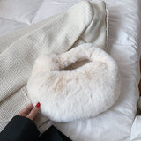 LEFTSIDE Faux Fur Solid Color Tote Bag 2021 Winter New Soft Plush Women's Designer Handbag High Capacity ShoulderBag Purses