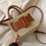 Christmas Gift Elegant Female Contrast color Tote bag 2021 Summer New High-quality Straw Women's Designer Handbag Travel Shoulder Messenger Bag