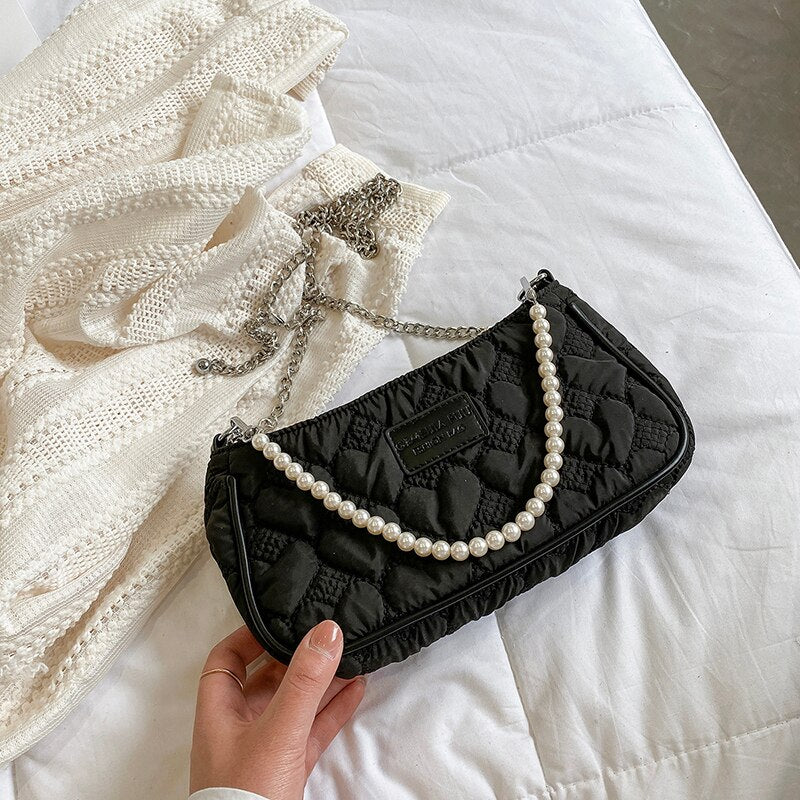 Christmas Gift Luxury brand Pearl Tote bag 2021 Summer New Quality Nylon Women's Designer Handbag Chain Shoulder Messenger Bag Phone Purses