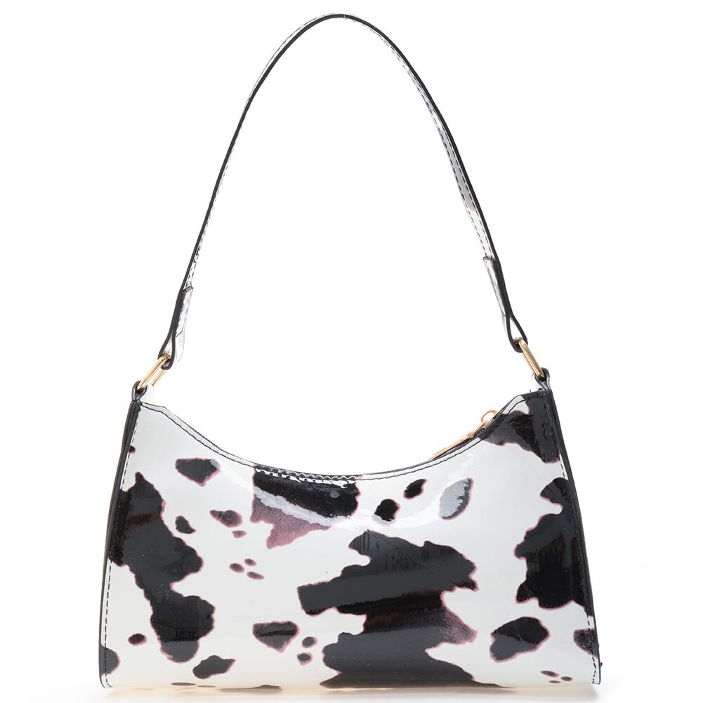 Fashion Women Cow Pattern Printing Patent Shoulder Bags PU Leather Underarm Bag Casual Ladies Top-handle Hobos Handbags Purse