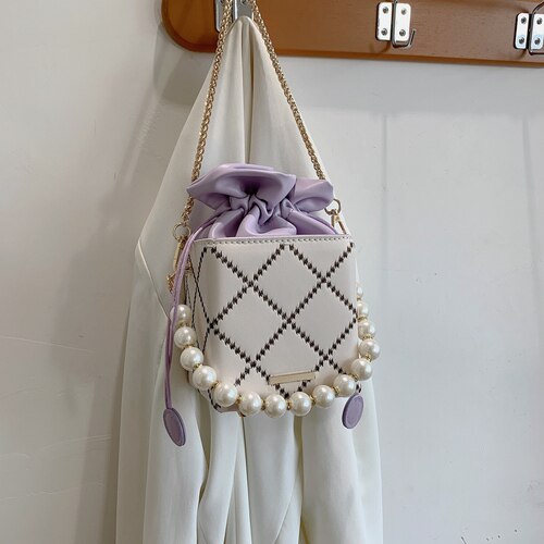 Fashion Purple Pearl Chain Shoulder Bag Bucket Bag luxury handbags women bags designer sac a main crossbody bags for women