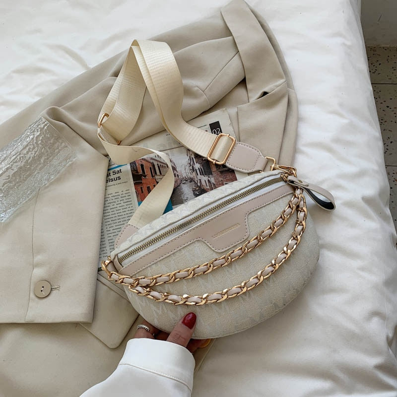 с доставкой Vintage Chain PU Leather Crossbody Bags For Women 2021summer Small Waist bag Shoulder Simple Bag Lady Chest Handbags