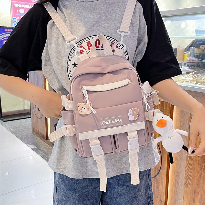 Christmas Gift New Mini Contrast Color Girl Backpack Japanese Harajuku Style Kawaii Ladies Nylon Backpack Cute Schoolgirl Small Schoolbag