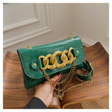 LEFTSIDE Thick Gold Chain Green Tote Armpit Bag 2021 Winter New  PU Leather Women's Designer Luxury Brand Shoulder Waist Bag