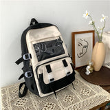 DCIMOR New Contrast Color Waterproof Nylon Women Backpack Female Transparent Pocket Travel Bag Teenage Girl Button Big Schoolbag