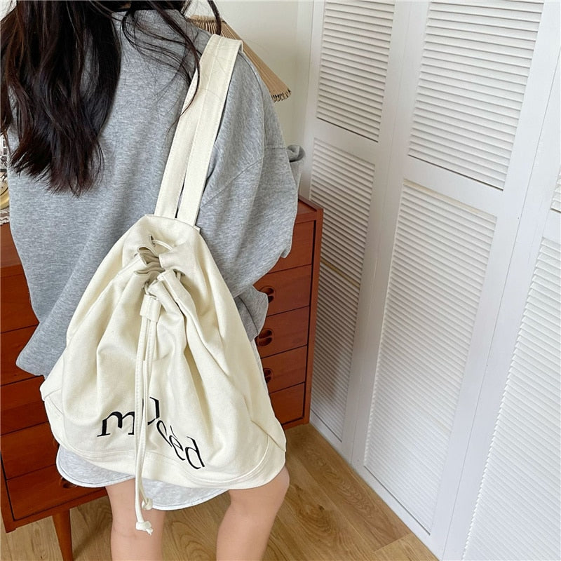 Backpack Embroidered Women's Backpacks Canvas Drawstring School Bags for Teenagers Casual Backpacks for Female Big Capacity