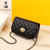 FOXER Girl's Chain Shoulder Strap Diamond Bag Split Leather Female Classical Mini Crossbody Bags Lady Stylish Messenger Bags