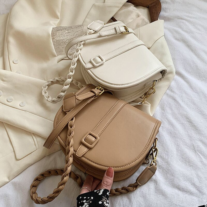 Vvsha Spring and Summer New Solid Color Flip Saddle Bag High-quality PU Leather Women's Designer Handbag Shoulder Messenger Bag Purses